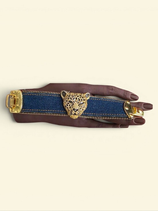 Jewelry - Leopard Denim Gold Tone Buckle Braclet